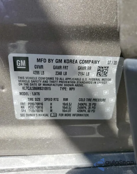 2021 Chevrolet Trax 1Lt from USA, damaged, VIN KL7CJLSB6MB310915